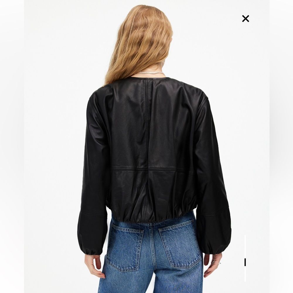Madewell Black Cropped Leather Bomber Jacket - Picture 3 of 8